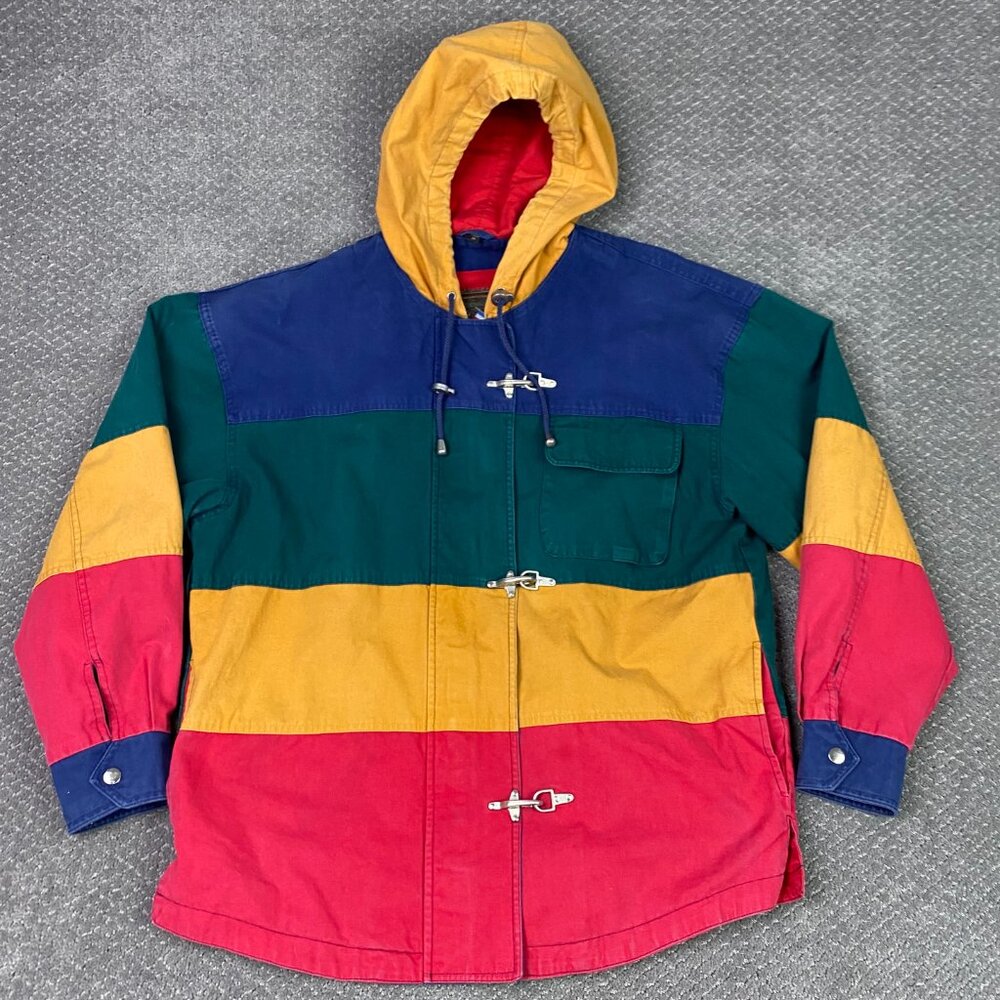 French Country Express Jacket Coat Women's Medium Vintage 90s Color Block Stripe
